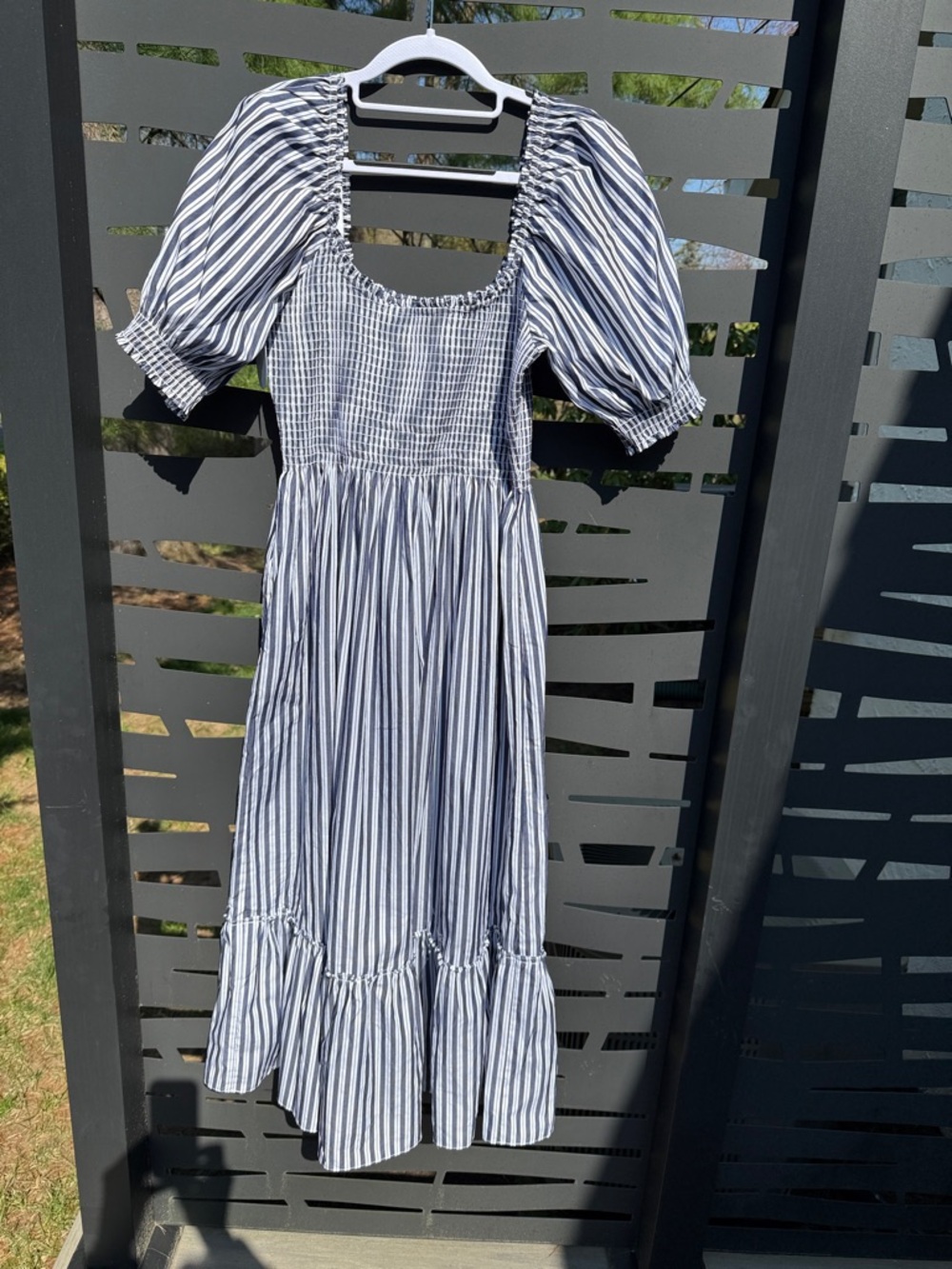 HIll House Scarlet Nap dress slim ankle length skirt navy white stripe Sz L